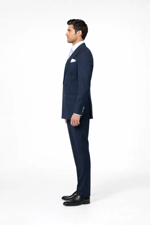 Suits With Baggy Pleated Pants - Wide Leg Pants 100% Wool - Classic Fit in Navy Color by Rossiman