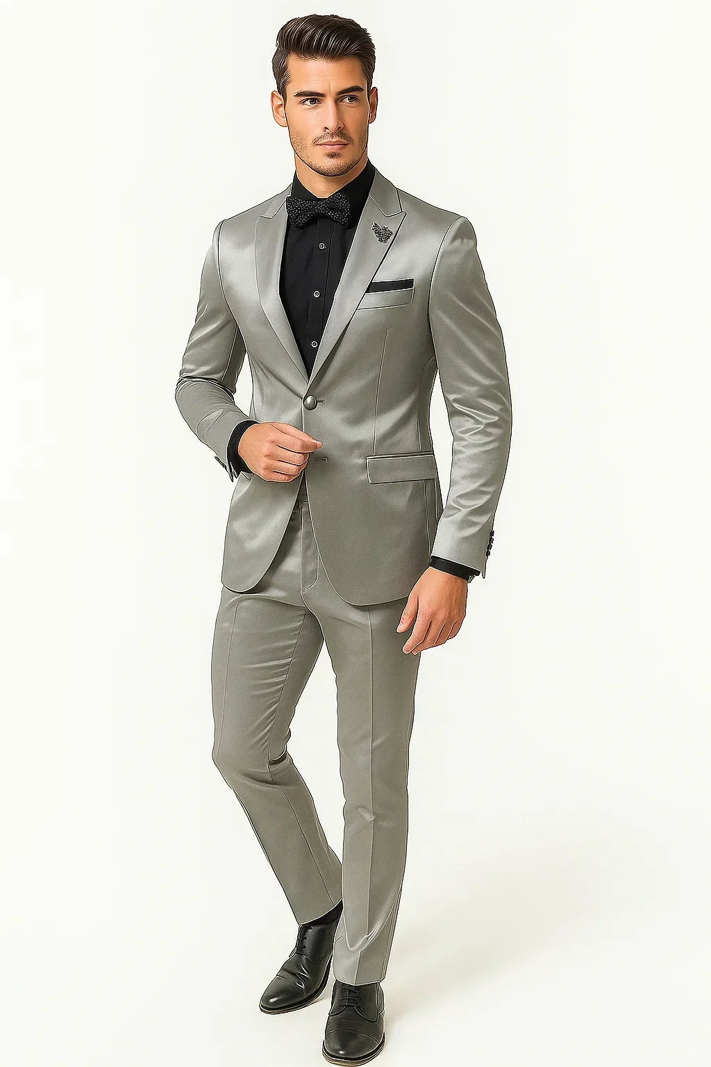 Mens Shiny Blazer - Off-White Sateen Vested Suit