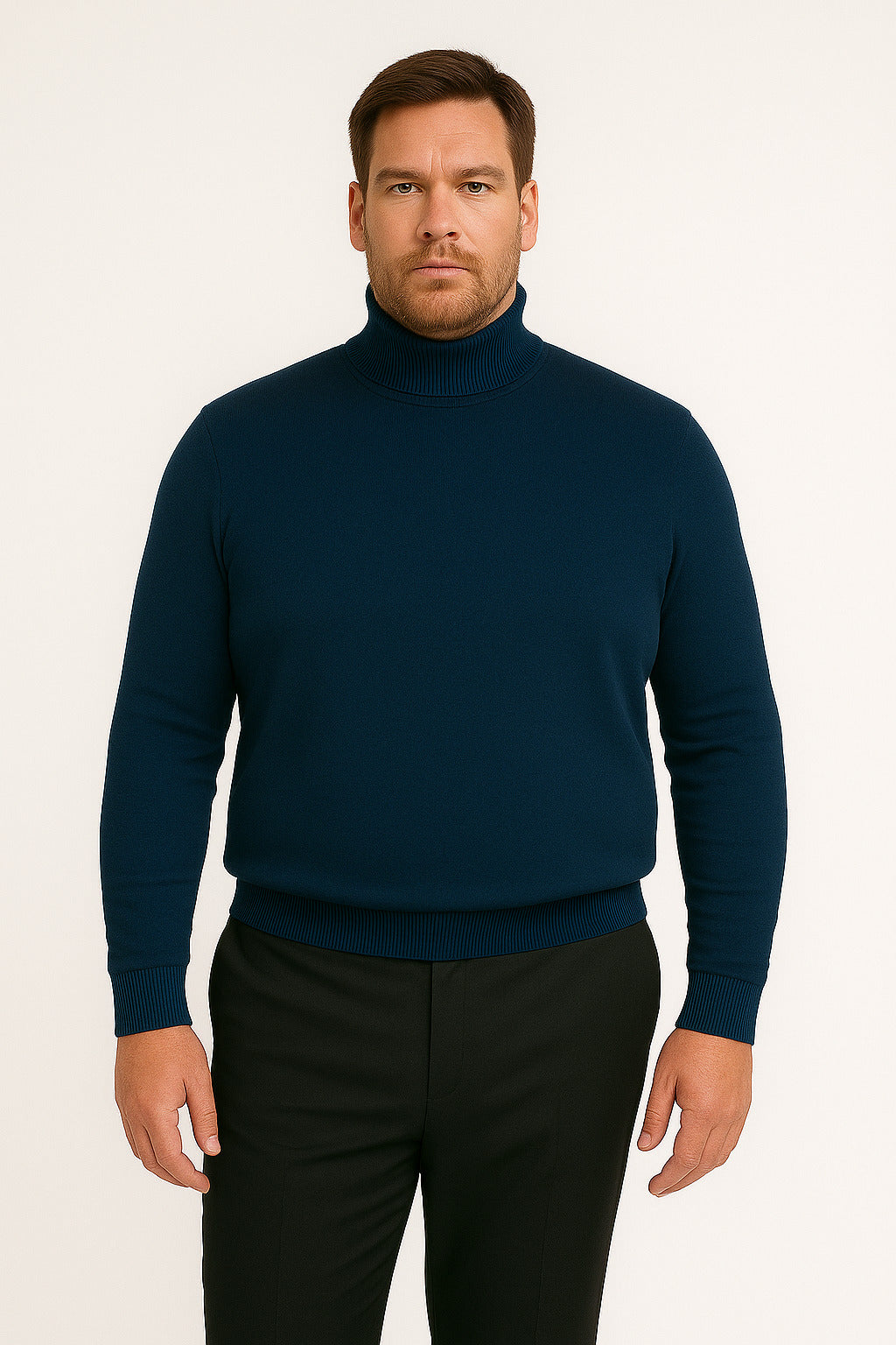 Men's Navy Blue Classic Turtleneck Sweater Lightweight Knit Pullover
