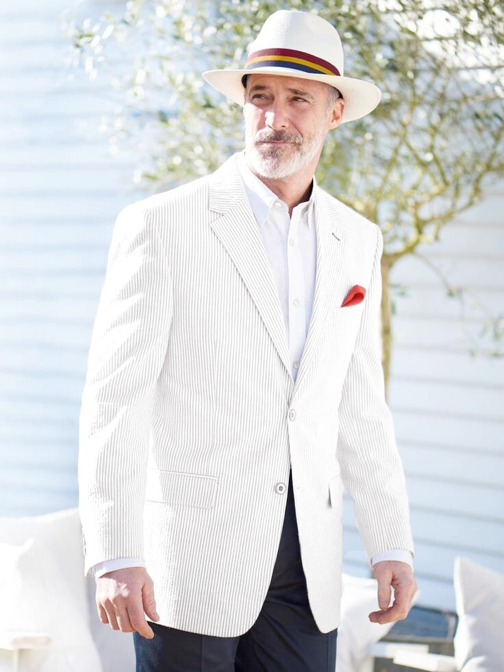 Mens Seersucker Blazer in Color "Color" - Summer Fabric Casual look Sportcoat Jacket 2 Button Notch Lapel