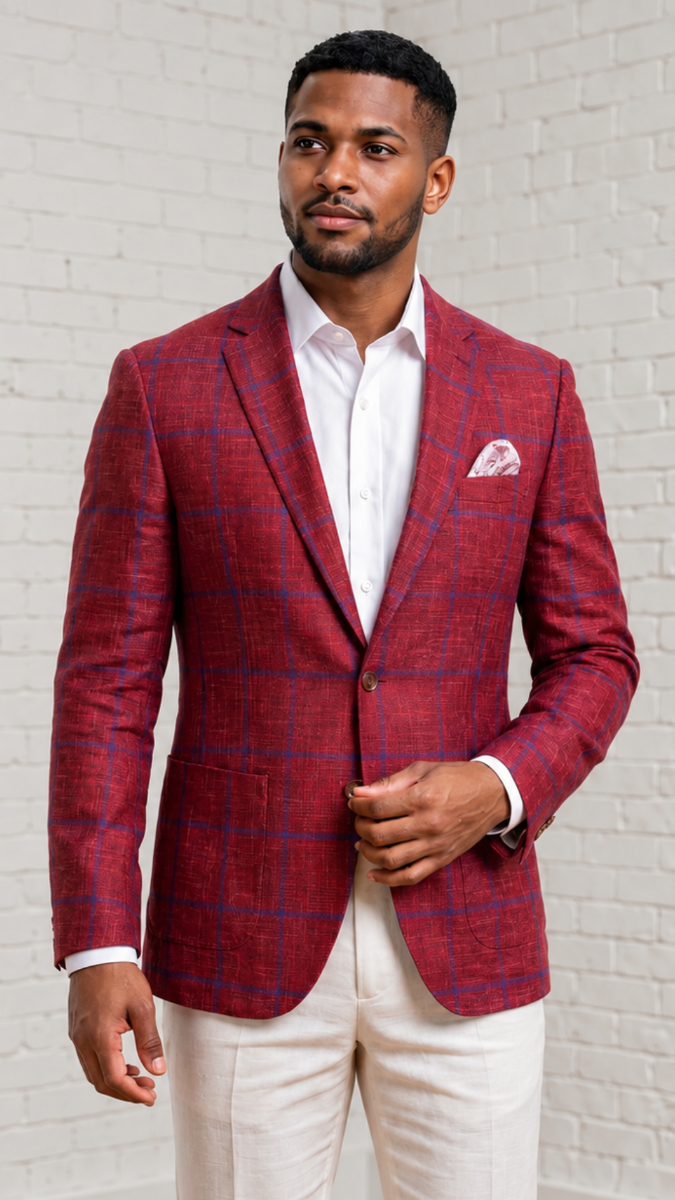 Statement Men's 100% Wool Modern Fit Sport Coat - Contrast Windowpane