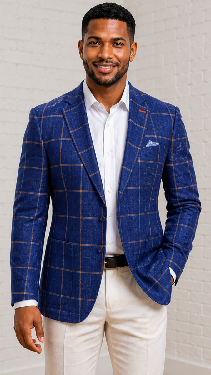 Statement Men's 100% Wool Modern Fit Sport Coat - Contrast Windowpane