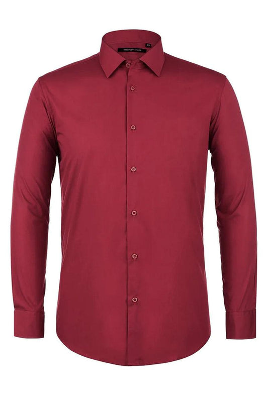 "Crimson Elegance: Verno's Classic Fit Spread Collar Dress Shirt for Prom and Wedding Festivities"