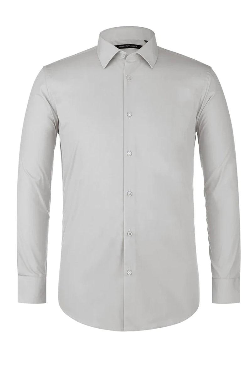 "Elevate Your Formal Attire: Verno's Grey Slim Fit Dress Shirt for Prom and Weddings"