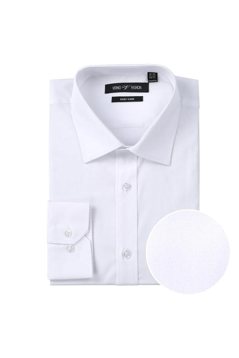 Men's White Slim Fit Dress Shirt, Spread Collar