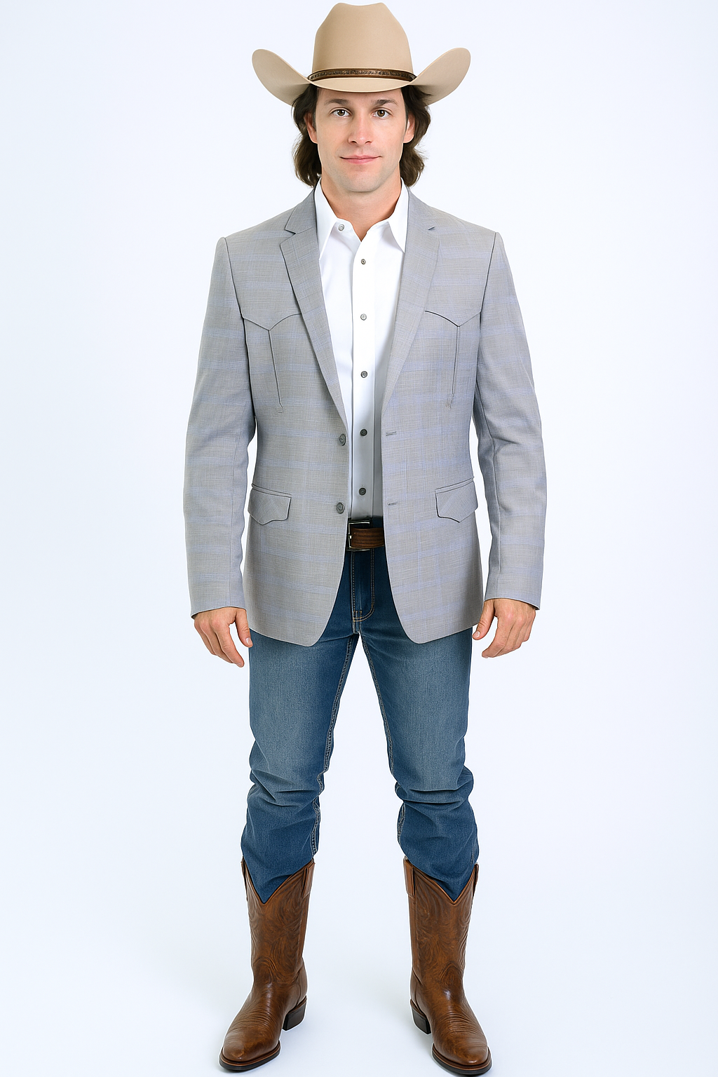 Western Blazer - Saco Para Hombre - Mens Double Button Western Grey Blazer