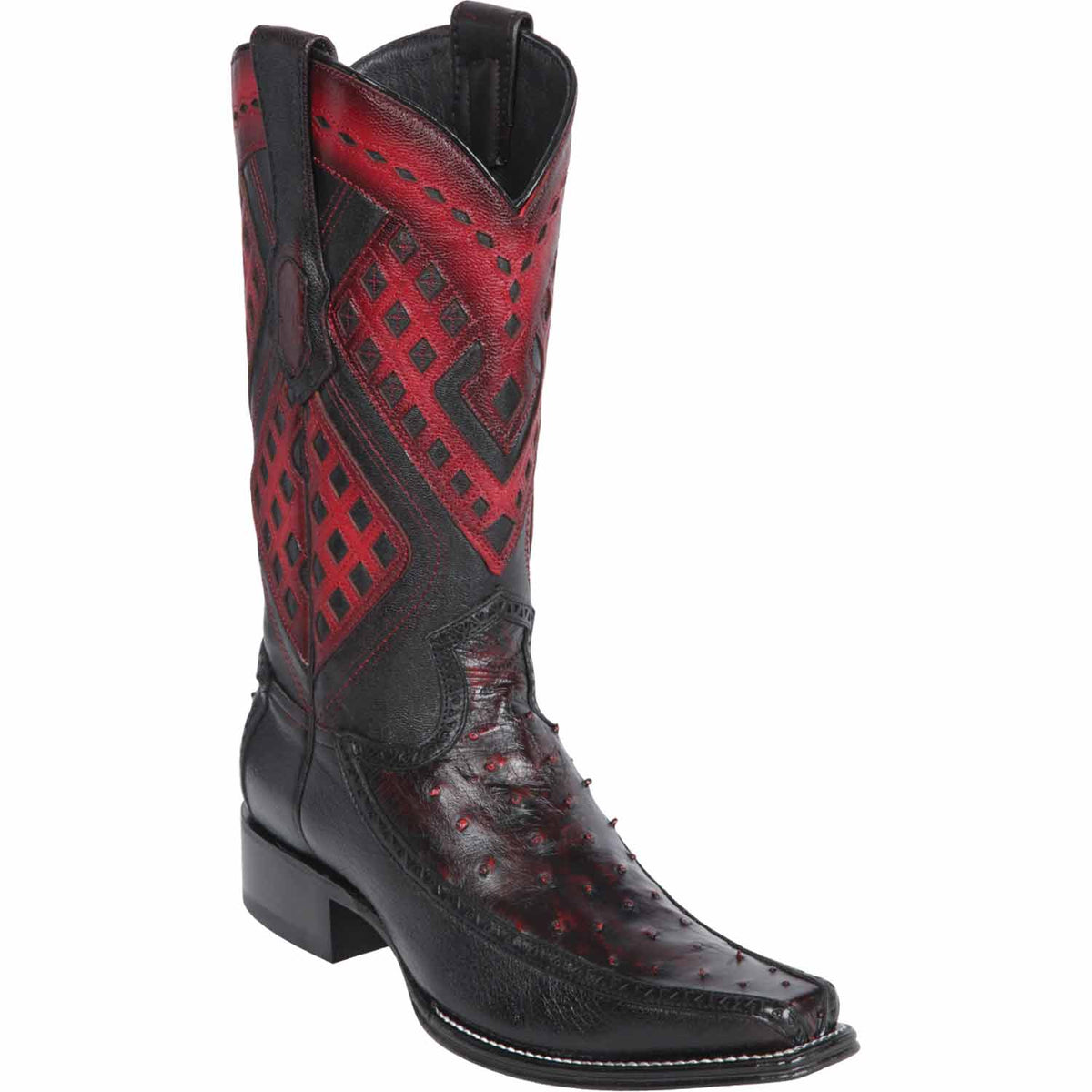 Men's Wild West Ostrich with Deer Skin Square Toe Boots 276F03