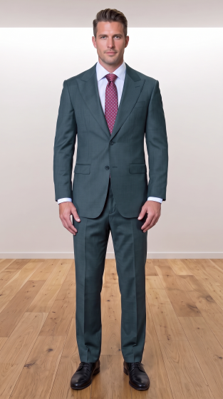 Statement Men's 2 Piece 100% Super 200 Wool Modern Fit Suit - Pic Stitching Peak Lapel Two Buttons in Color Olive