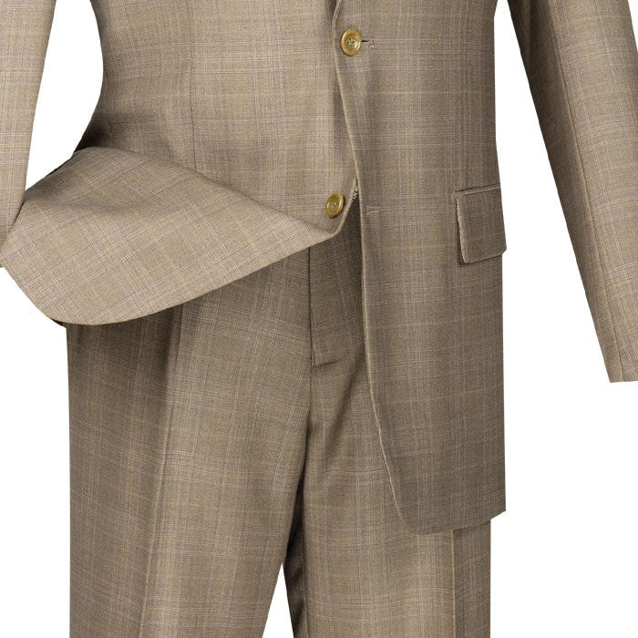 Pompey Collection - Men's Glen Plaid Dress Suit 2 Piece Regular Fit in Tan