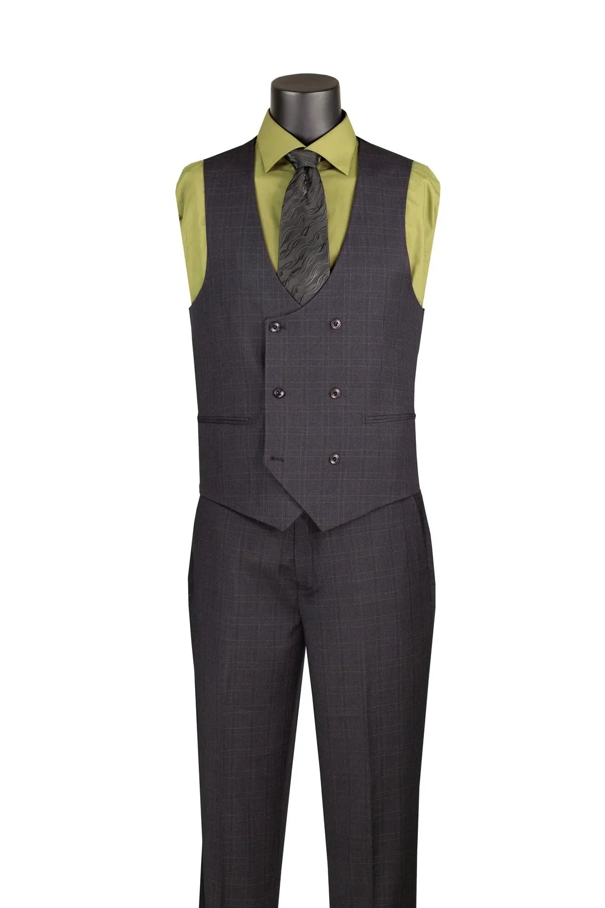 Men's Black Antique Bronze Windowpane Three Piece Suit