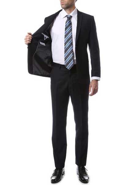 Men's 2 Button Dark Navy Blue Slim Fit Zonettie Suit
