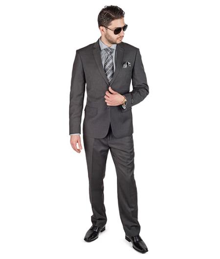 Slim Fit 2 Button Double Vented Men Charcoal Grey Suit - Dress Suit For Men