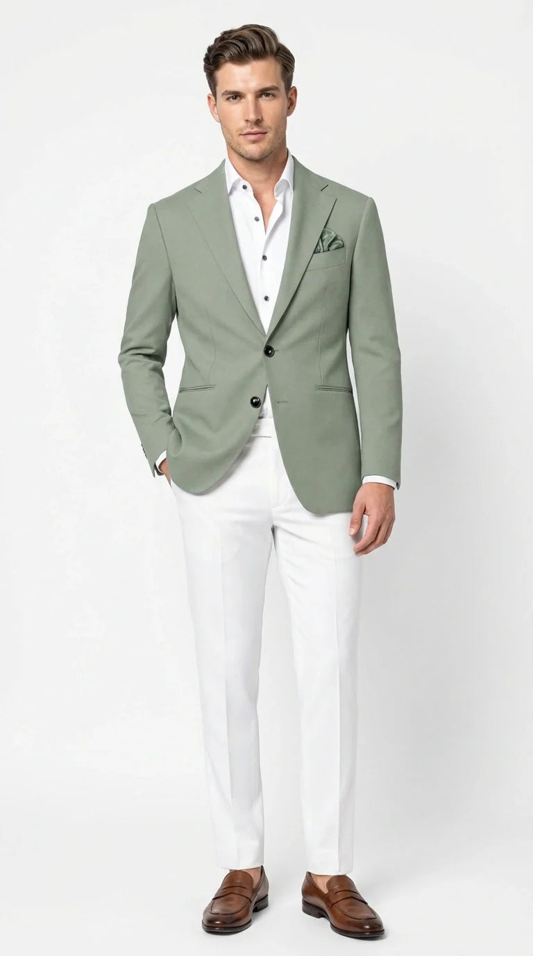 Mens Sage Green Blazer Two Button Notch Lapel Formal Jacket for Wedding, Summer and Party Wear in Light Green Sport Jacket