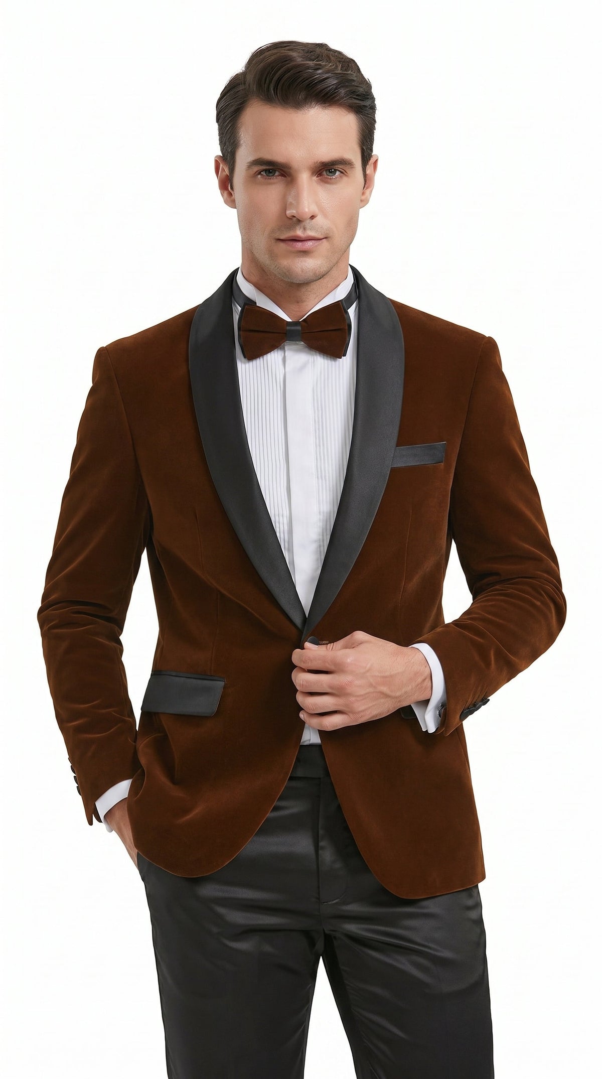 Men’s Brown Camel Bronze Velvet Tuxedo Jacket, Shawl Lapel Wedding Prom Dinner Blazer - Blazer Sportcoat