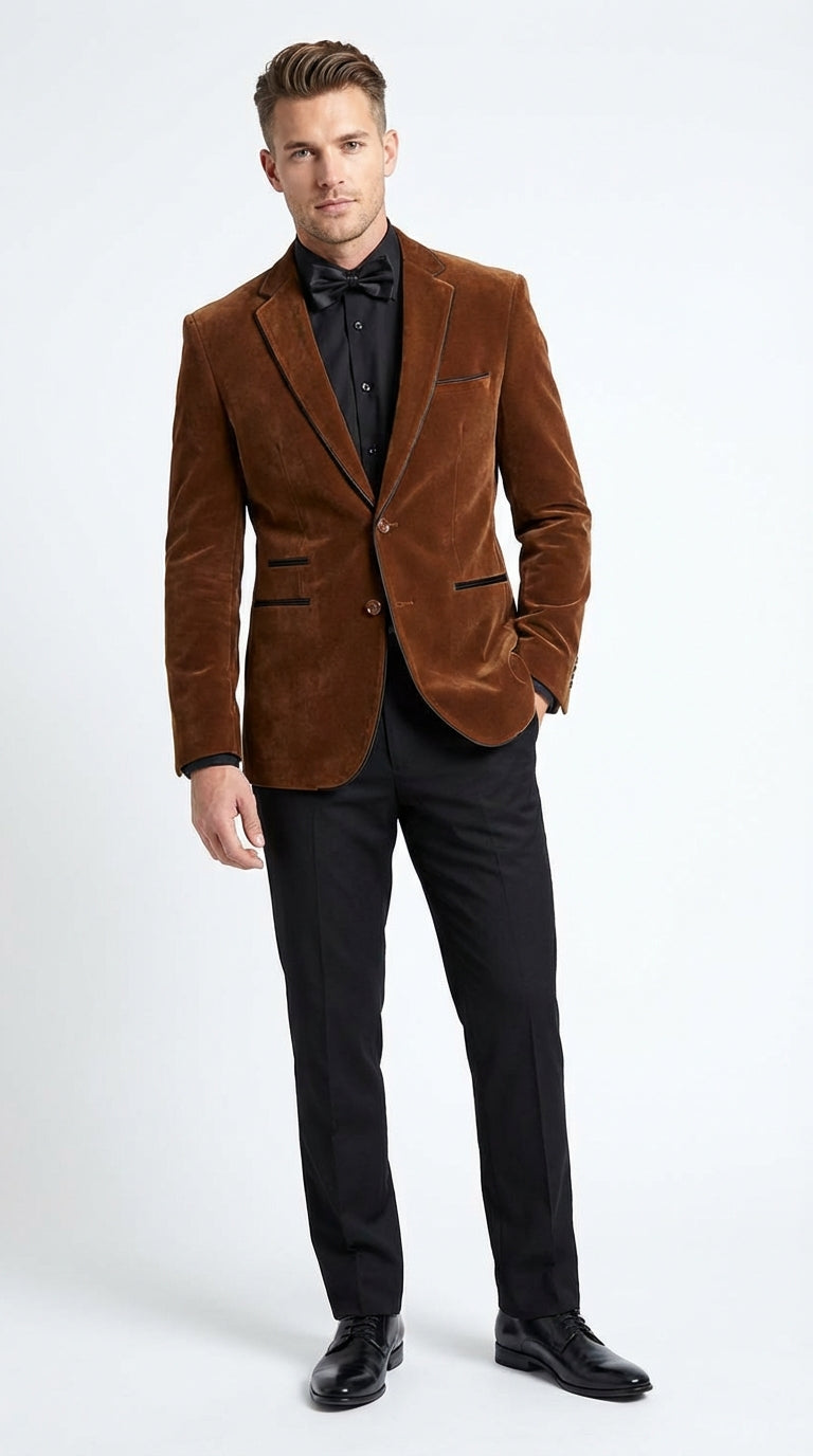 Brown Tuxedo Velvet Blazer for Men | Classic Formal Party and Evening Wear Dinner Jacket