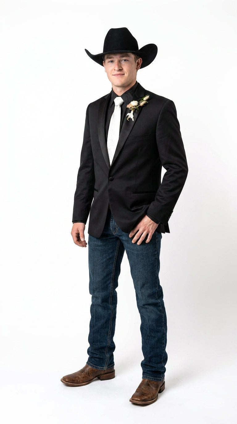 Men’s Black Tuxedo Western Blazer – Cowboy Style Formal Sport Coat Jacket for Dinner Jacket