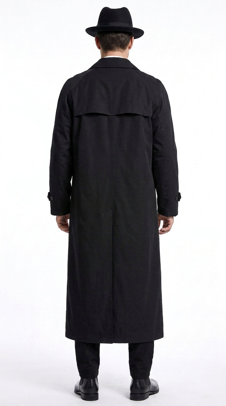 Men’s V for Vendetta Inspired Black Trench Coat – Long Gothic Full-Length Overcoat