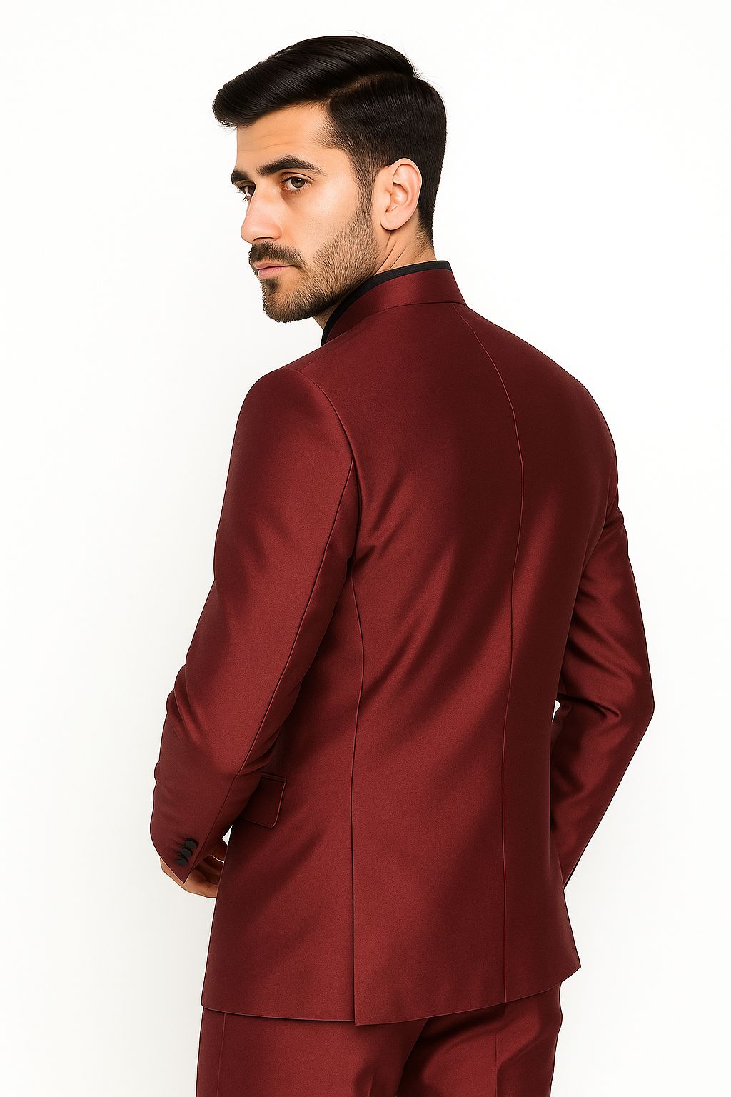 Mandarin Collar Tuxedo - Mandarin Tuxedo - No Collar Suit - Wine Suit
