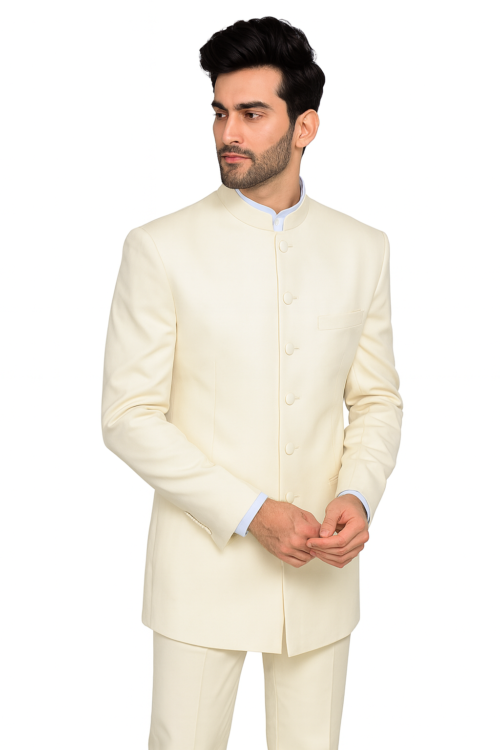 Mandarin Collar Tuxedo - Mandarin Tuxedo - No Collar Suit - Cream Suit