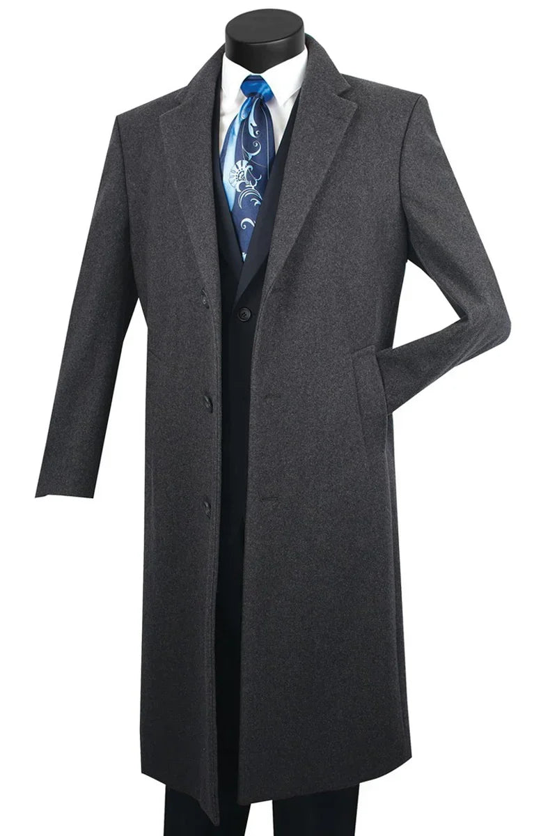 Men's Charcoal Grey Wool & Cashmere Overcoat Classic Full Length