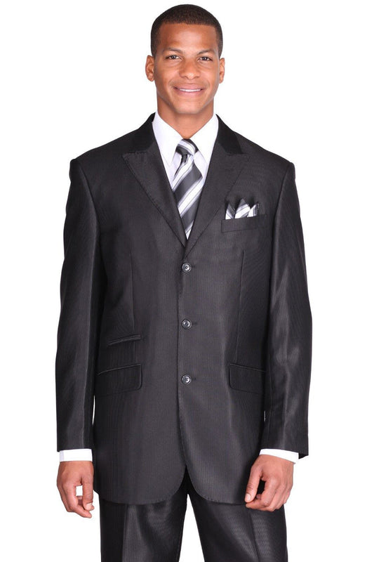 Sharkskin Black Men's Suit - 3 Button Peak Lapel Micro Pinstripe