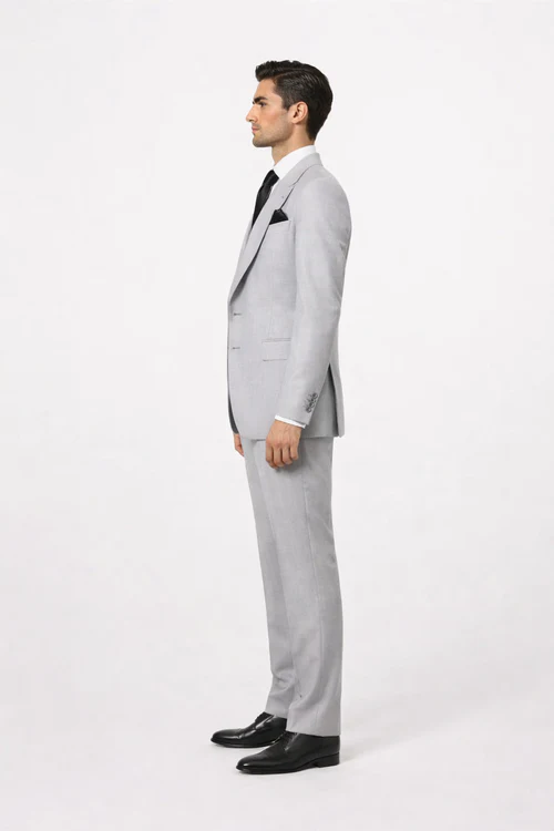 Suits With Baggy Pleated Pants - Wide Leg Pants 100% Wool - Classic Fit in Grey One Button 3 Piece Suit by Rossiman