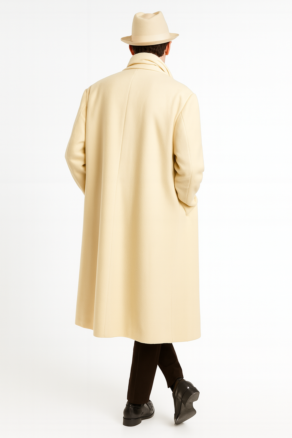 Mens Long Cream Overcoat Wool Fabric in Ivory Off White Color Full length
