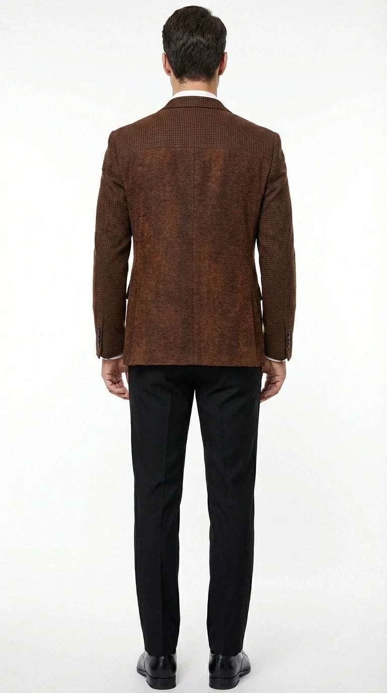 Men’s Zacchi Brown Textured Blazer – Classic Single Button Sport Coat with Notch Lapel Formal Jacket