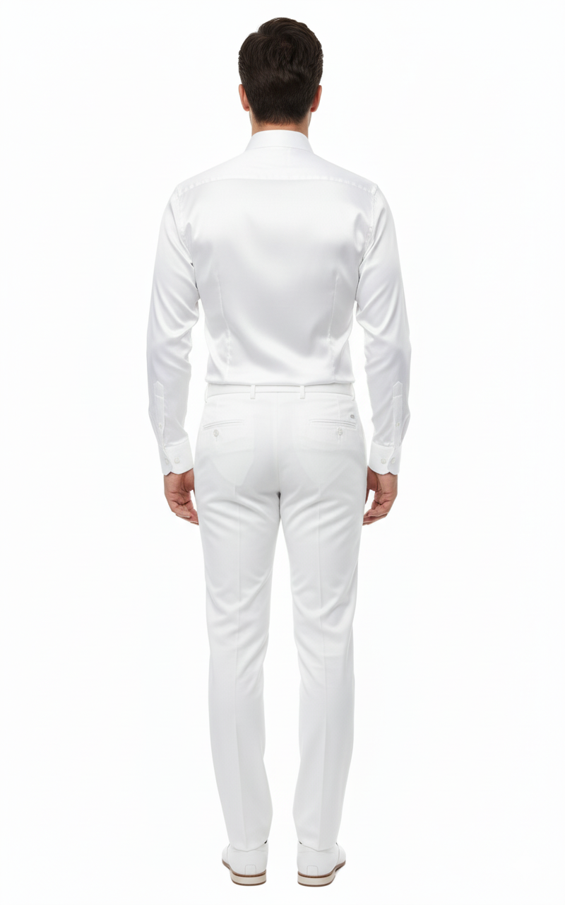 Mens White Satin Dress Shirt Classic Long Sleeve Formal Shirt for Weddings, Parties, and Business Wear