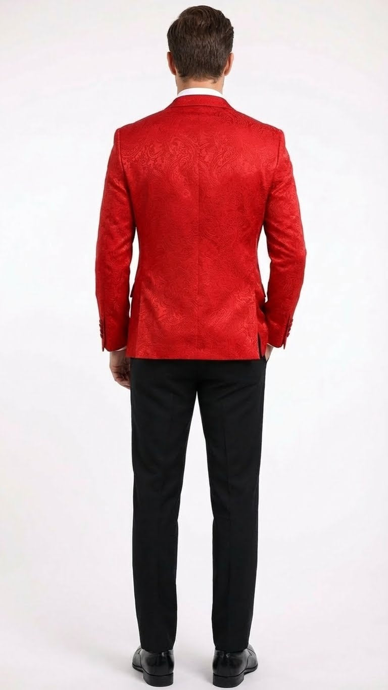 Mens Red Paisley Velvet Blazer - Christmas new year Sport Coat Jacket - Prom 2026 Collection