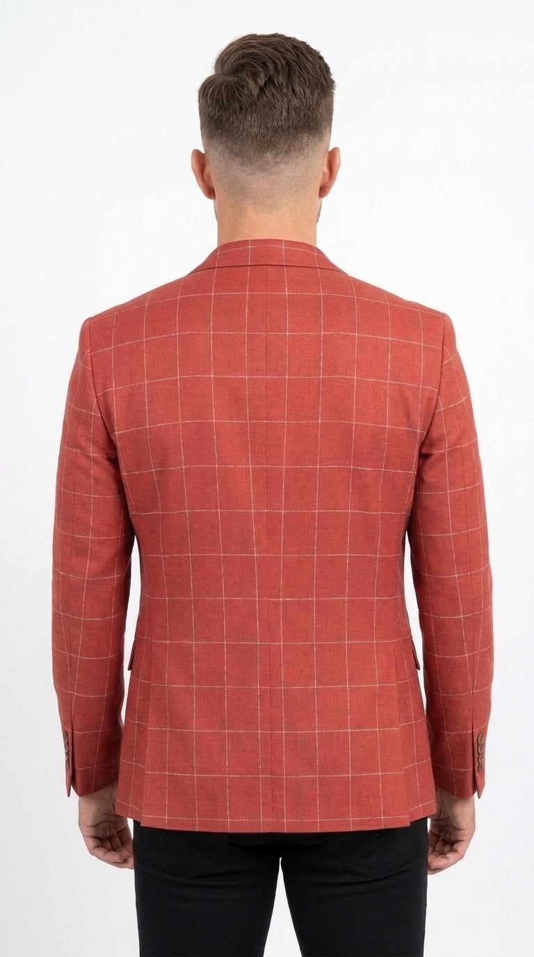 Men's Red Windowpane Plaid Double Breasted Suit – Modern Fit 2 Piece Wedding, Prom & Formal Dress Suit