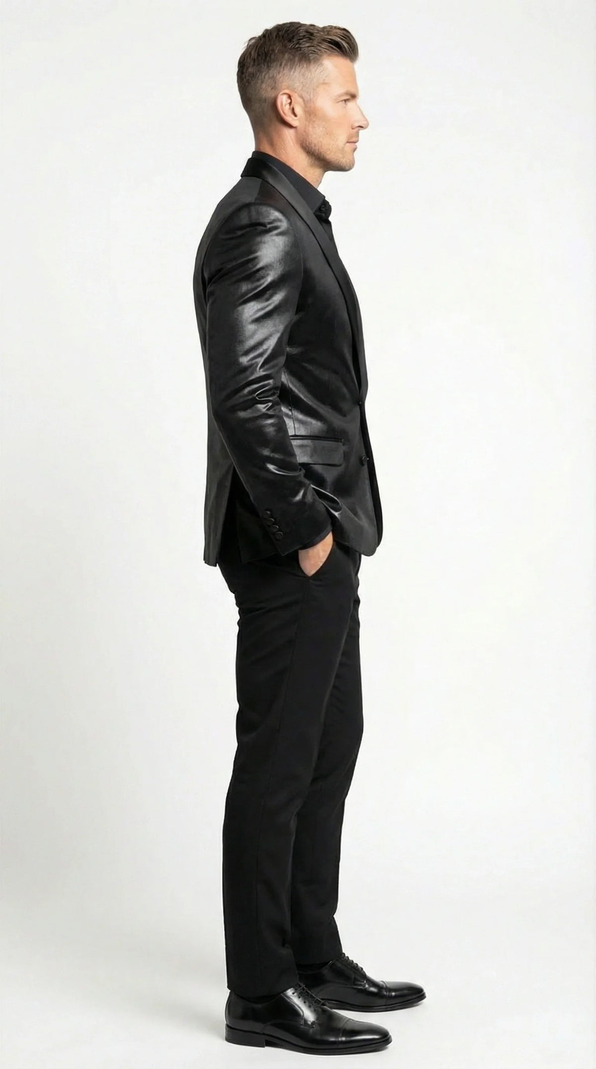 Mens Shiny Black Tuxedo Blazer Glossy Formal Jacket for Party Dinner Jacket Shawl Collar