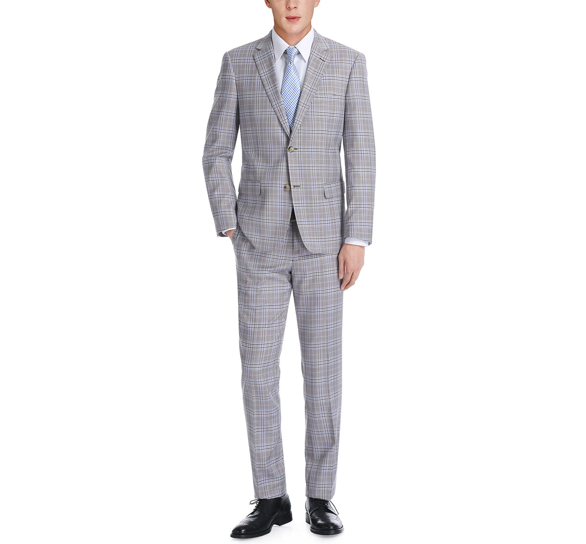 292-7 Men's Slim Fit 2-Piece Single Breasted Check Dress Suit