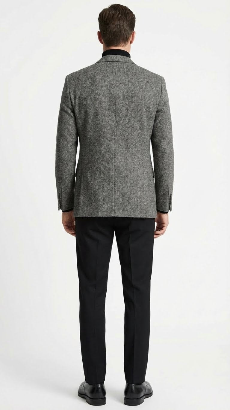Mens Grey Tweed Herringbone Sport Coat - Gray Mens Blazer Suit Jacket