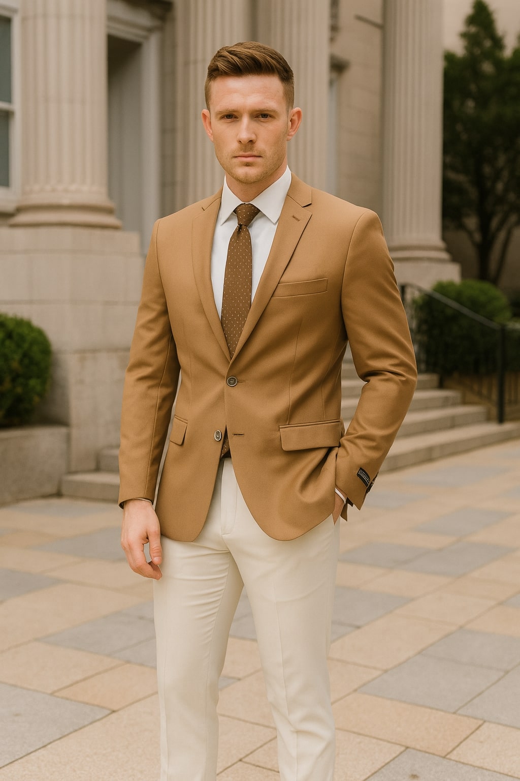 Mens Camel Brown Rustish Two-Button Classic Fit Sport Coat Modern Blazer for Business and Special Occasions