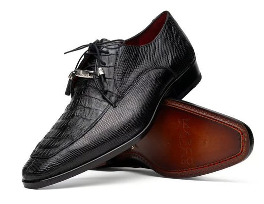 Marco Di Milano Merida Black Genuine Caiman and Lizard Derby Shoes