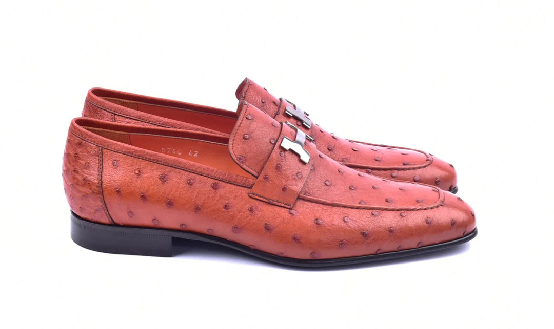 Corrente 5760 Ostrich Quill Slip-On Loafer - Orange