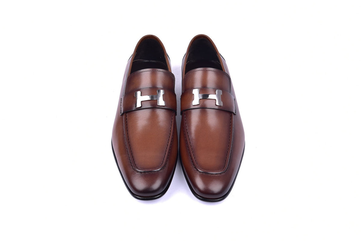 Corrente 5760 H Buckle Loafer Shoes - Cognac