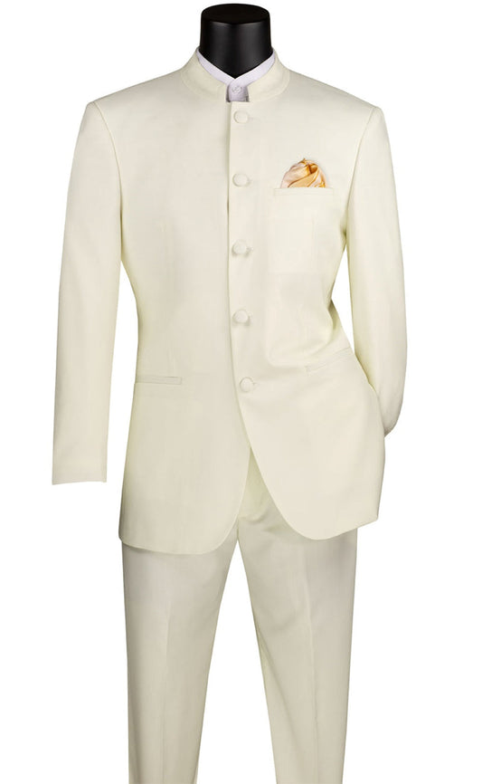 Master Collection - Regular Fit Men's 2 Piece Banded Collar Tuxedo Ivory
