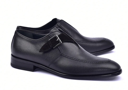 Corrente 6471 Leather Slip-On Monkstrap Shoe - Black