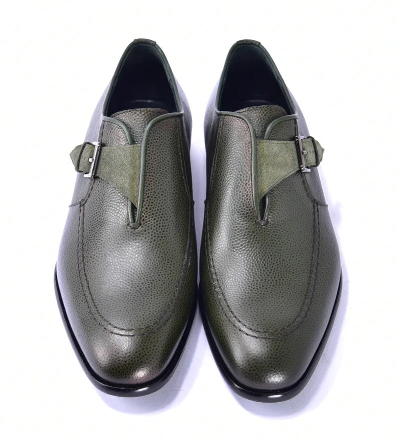 Corrente 6471 Leather Slip-On Monkstrap Shoe - Green