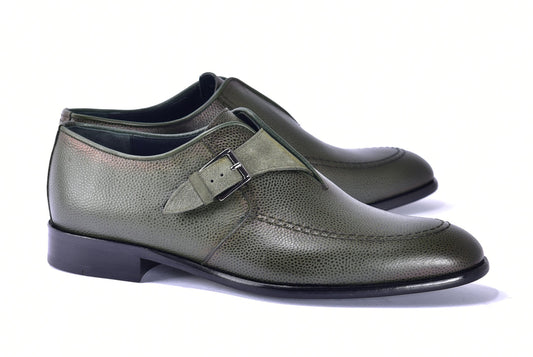 Corrente 6471 Leather Slip-On Monkstrap Shoe - Green