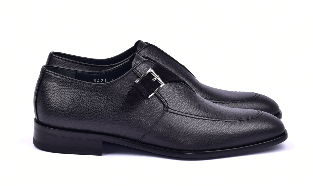 Corrente 6471 Leather Slip-On Monkstrap Shoe - Black