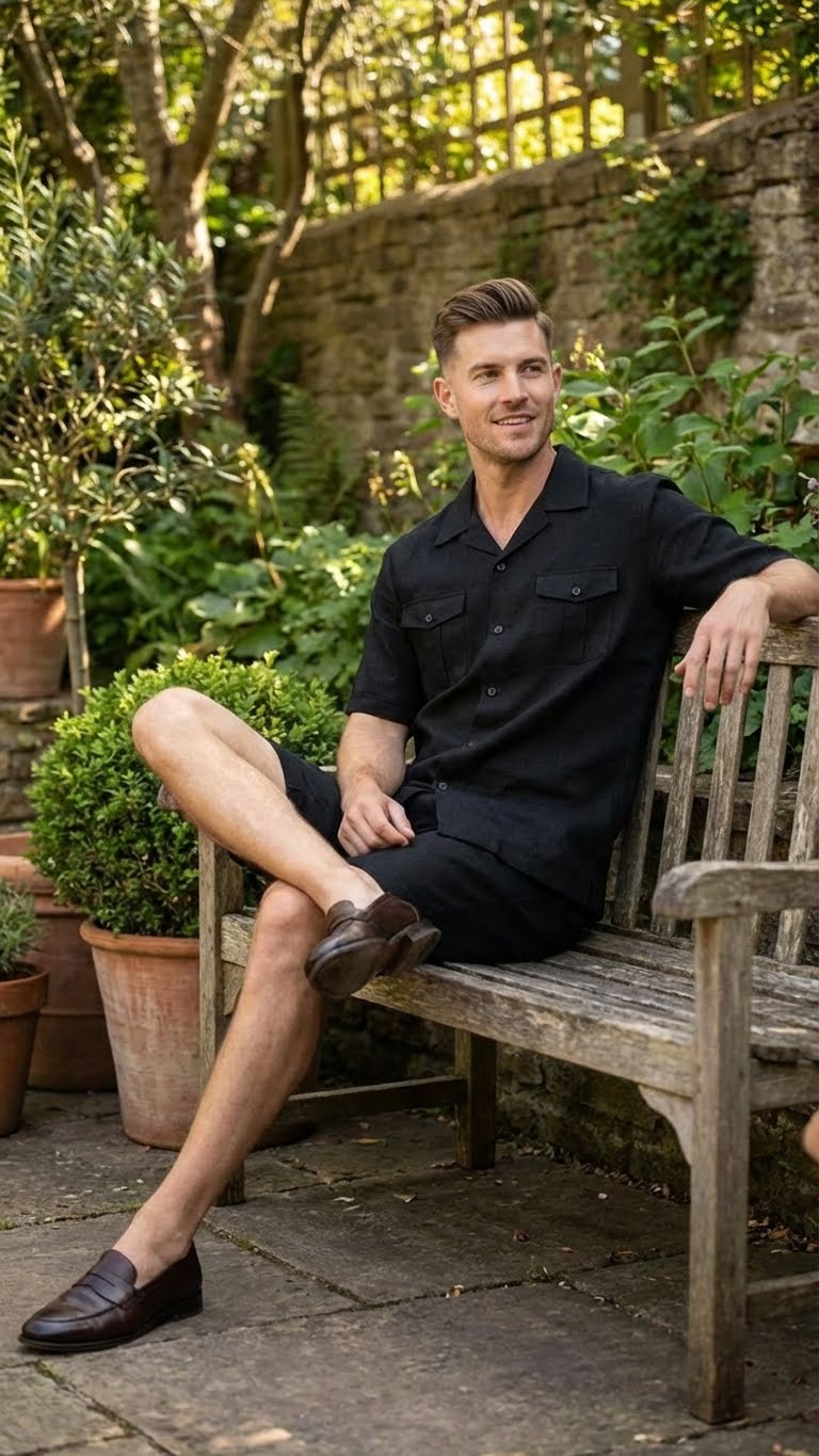 Mens Black Walking Suit with Short Classic Leisure and Casual Outfit