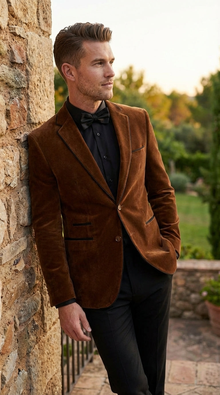 Brown Tuxedo Velvet Blazer for Men | Classic Formal Party and Evening Wear Dinner Jacket