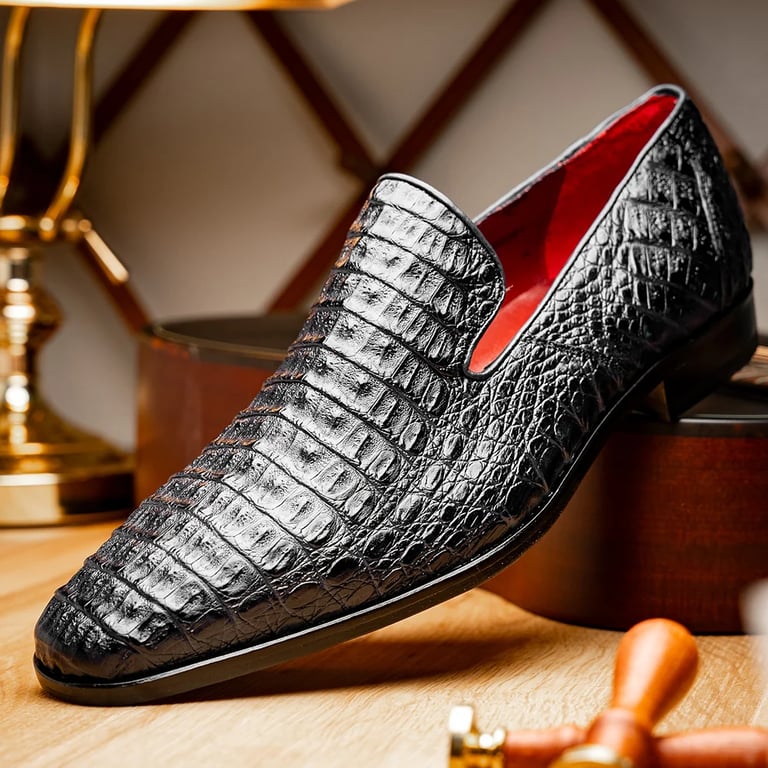 Marco Di Milano Trento Black Genuine Caiman Crocodile Slip-On