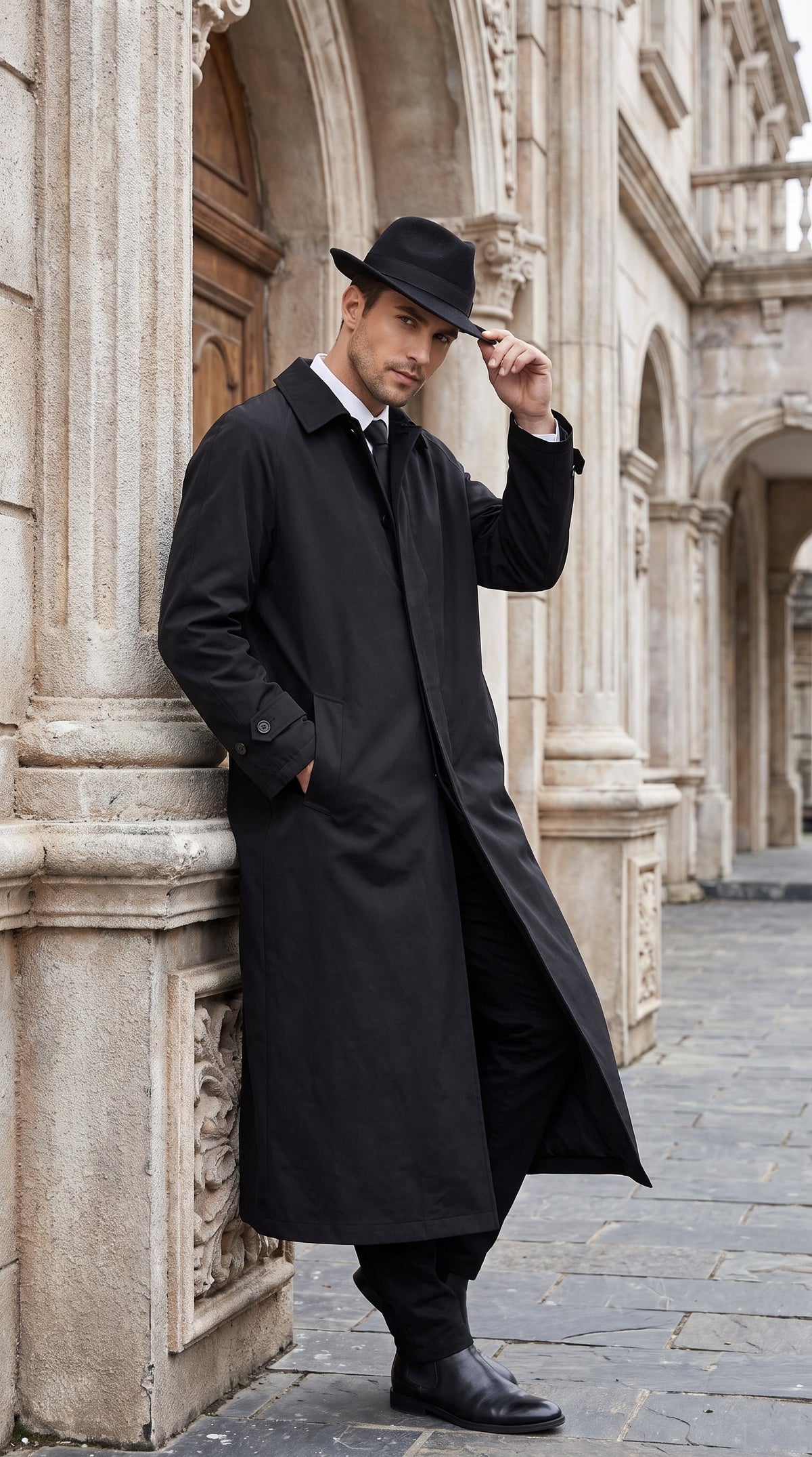 Men’s Undertaker Inspired Black Trench Coat – WWE Wrestling Style Long Full-Length Overcoat