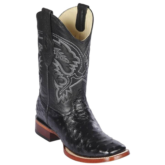 Black Square Toe Ostrich Boots