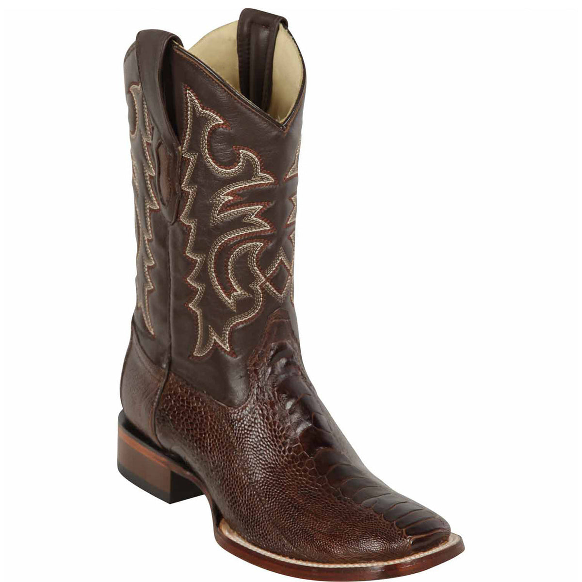 Brown Ostrich Leg Square Toe Boots