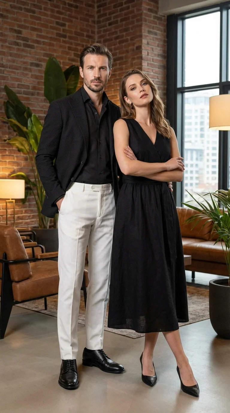 Mens Black Seersucker Blazer - Textured Two-Button Notch Lapel Formal & Summer Sport Jacket in Black Tone-on-Tone Cotton Fabric
